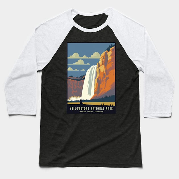 Yellowstone National Park Vintage Poster Baseball T-Shirt by GreenMary Design